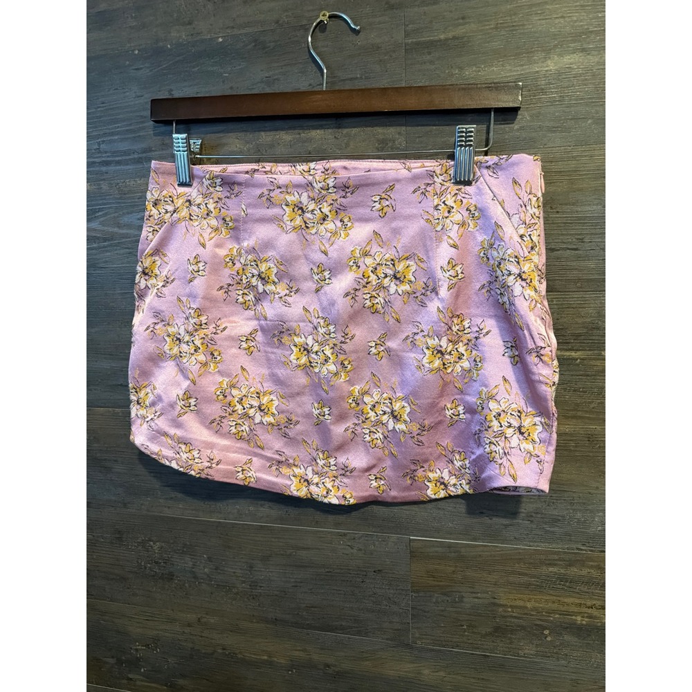 Free People Lavender Floral Jacquard Mini Skirt Satin Brocade Purple Size 0